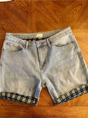 Women's Cut Off Shorts Denim with Plaid Trim- Size 14